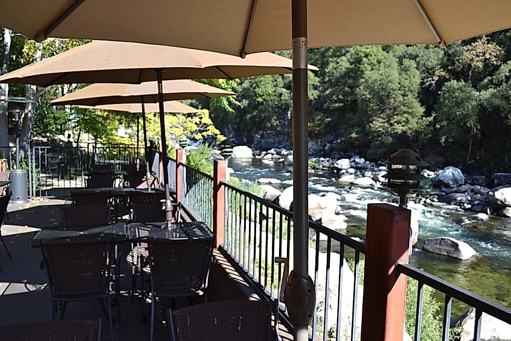 patio dining with river view