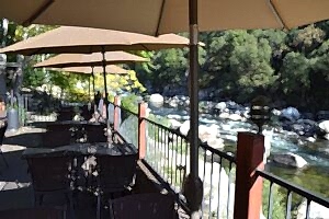 patio dining with river view