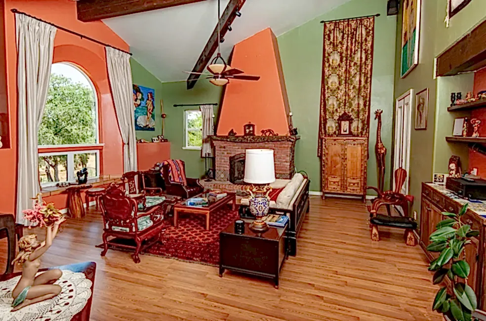 living area with fireplace and couches